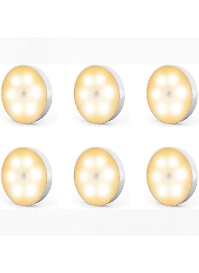 6 Packs Motion Sensor Light, Rechargeable LED Night Lights, Stick-on Magnetic Security, For Hallway Closet Stairs Bathroom Bedroom Kitchen, Closet Lights Stair Puck Lighting(White)