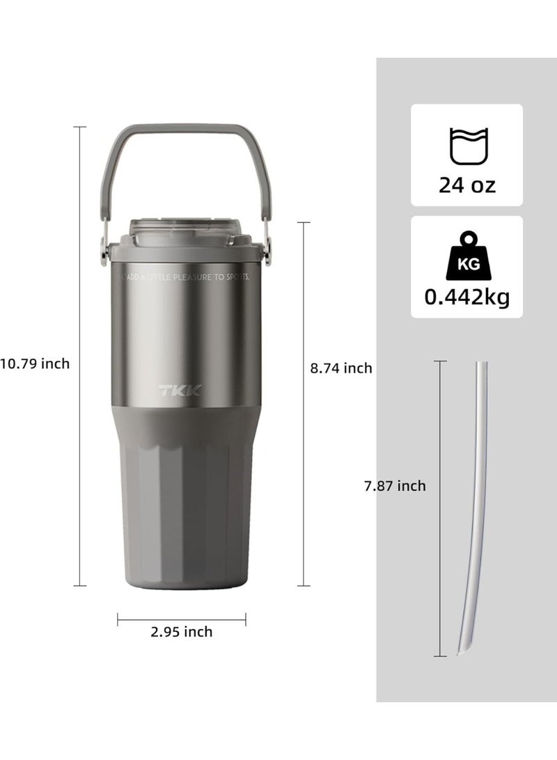 TKK 24 oz Ceramic Coated Tumbler with Straw Lid, 18/10 Stainless Steel Vacuum Tumblers, Leakproof Double Walled Iced Car Cup with Handle & Tea Infuser& Dishwasher Safe, for Hot & Cold Drinks, Grey - Image 5
