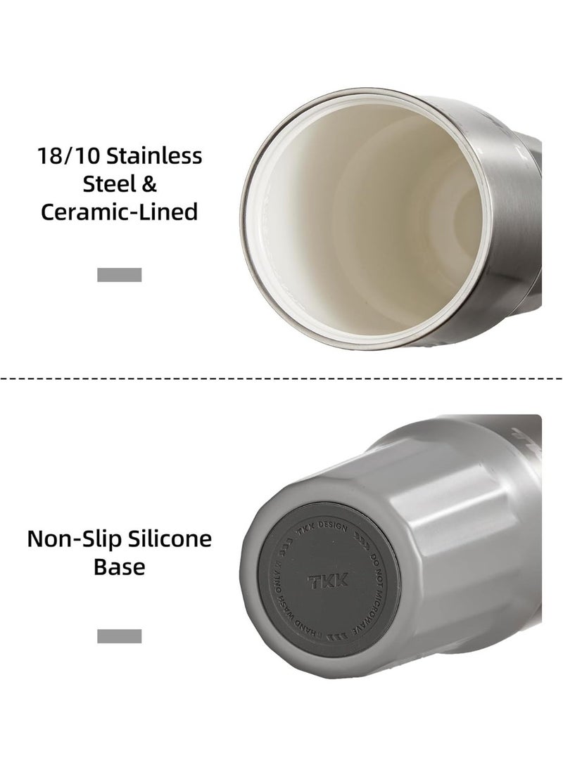 TKK 24 oz Ceramic Coated Tumbler with Straw Lid, 18/10 Stainless Steel Vacuum Tumblers, Leakproof Double Walled Iced Car Cup with Handle & Tea Infuser& Dishwasher Safe, for Hot & Cold Drinks, Grey - Image 2