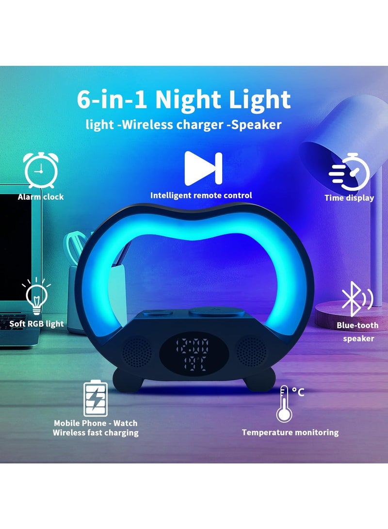 Intelligent LED Table Lamp 2024 New Intelligent LED Table Bluetooth 5.3 Speaker 15W Wireless Charging RGB Atmosphere Light 6 in 1 Wireless Charging Night Light Home Bedroom Gift White - Image 3