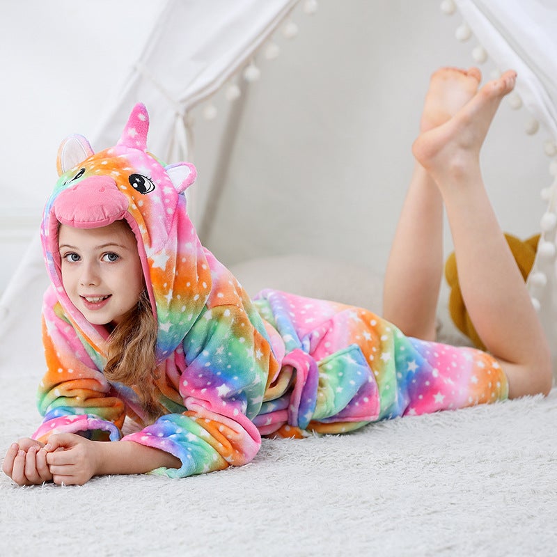 michley New Children's Home Clothes Large Children's Flannel Hooded Pajamas Cross-border Children's Cartoon Nightgown - Image 4