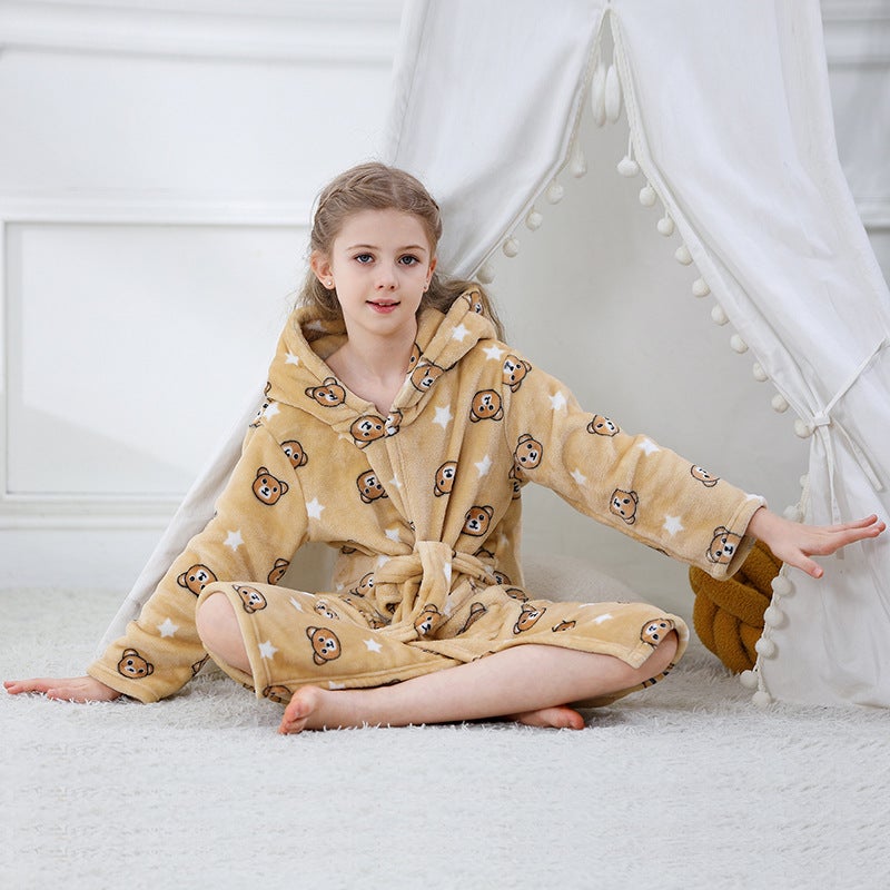 michley New Children's Home Clothes Large Children's Flannel Hooded Pajamas Cross-border Children's Cartoon Nightgown - Image 5