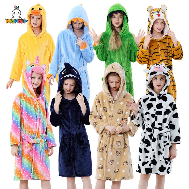 michley New Children's Home Clothes Large Children's Flannel Hooded Pajamas Cross-border Children's Cartoon Nightgown - Image 2