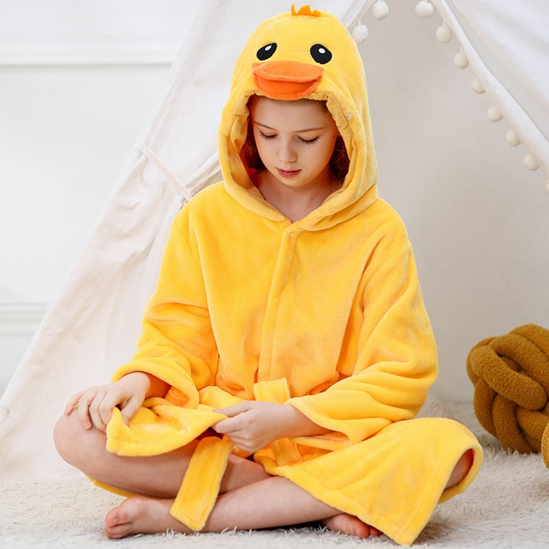 michley New Children's Home Clothes Large Children's Flannel Hooded Pajamas Cross-border Children's Cartoon Nightgown - Image 1