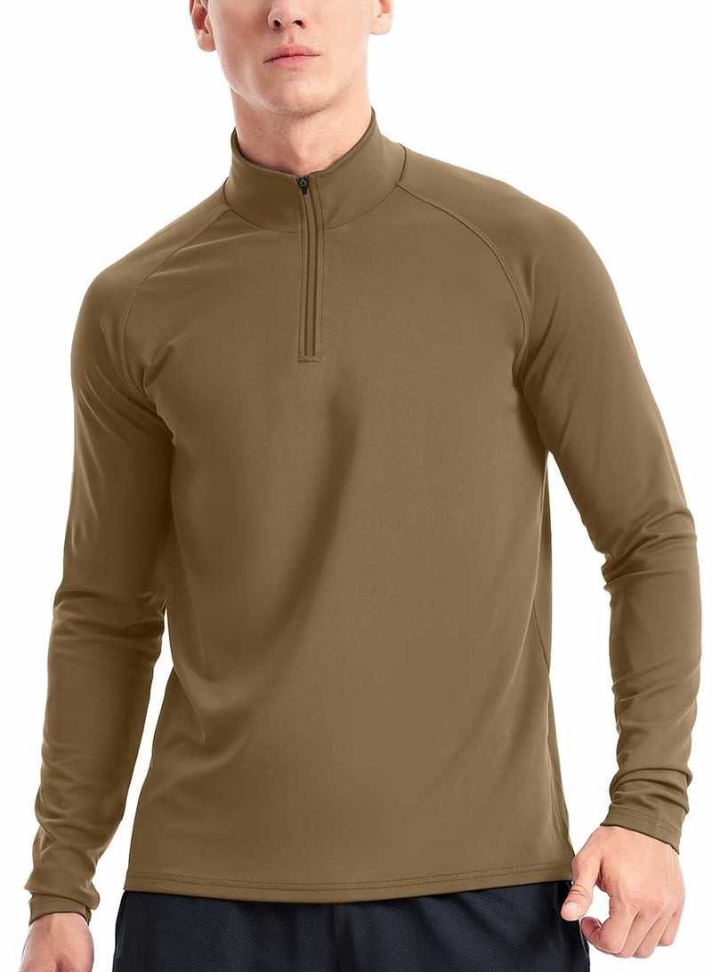 Zengjo Mens 1/4 Zip Long Sleeve Shirt(Coyote Brown,L) - Image 1