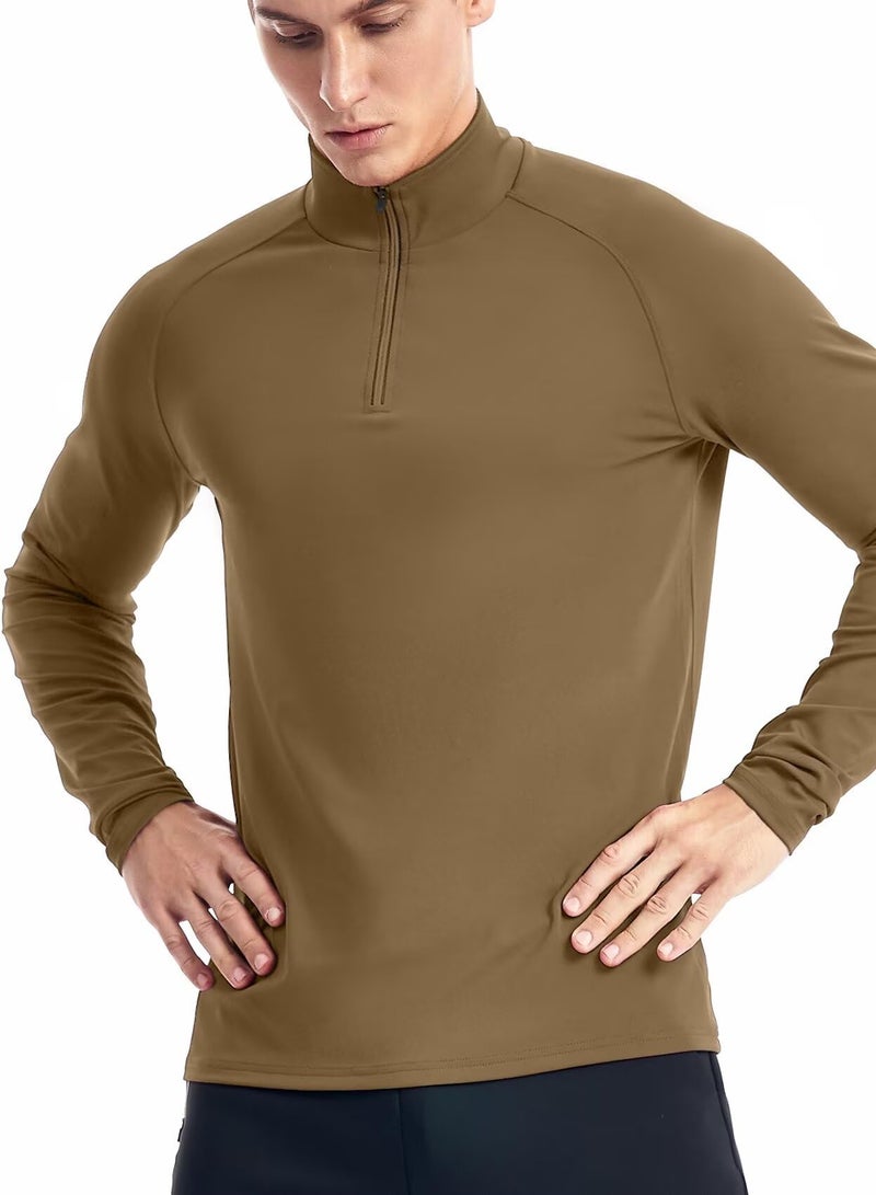 Zengjo Mens 1/4 Zip Long Sleeve Shirt(Coyote Brown,L) - Image 2