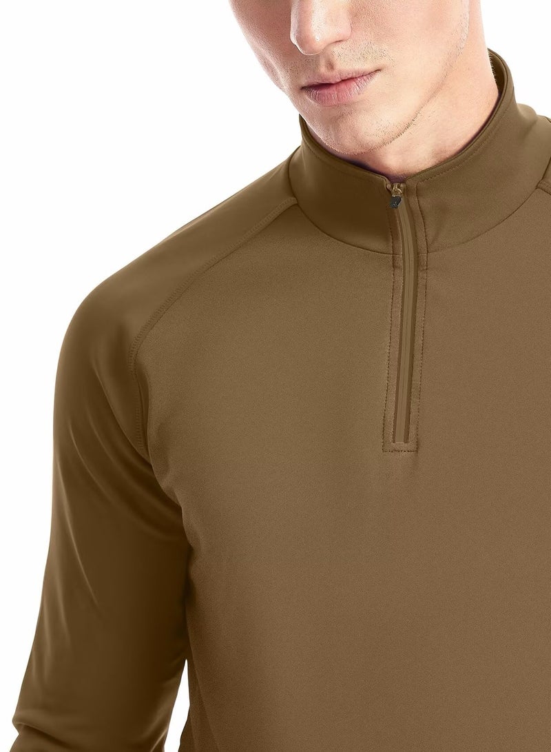 Zengjo Mens 1/4 Zip Long Sleeve Shirt(Coyote Brown,L) - Image 4