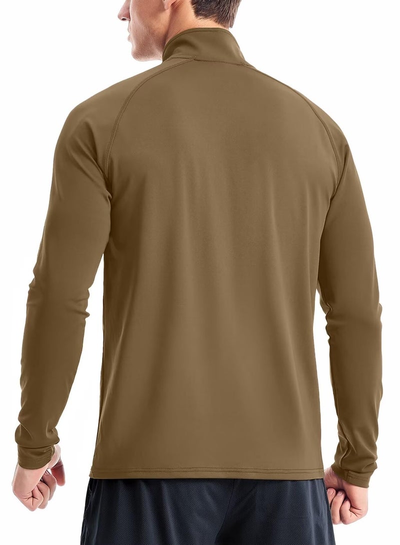 Zengjo Mens 1/4 Zip Long Sleeve Shirt(Coyote Brown,L) - Image 3