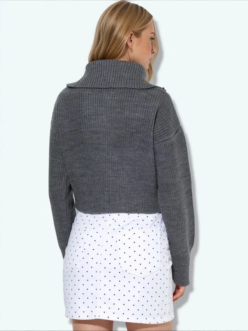 فيورنا VIORNA Women’s Cropped Ribbed Zip Cardigan