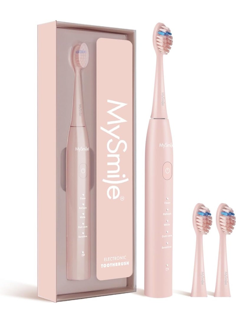 MySmile DY156 Electric Toothbrush for Adults, Rechargeable Sonic Battery Toothbrush Portable with 3 Brush Heads, 2 Mins 5 Modes Smart Timer, 45000VPM, One Charge for 60 Days (Pink, M) - Image 1