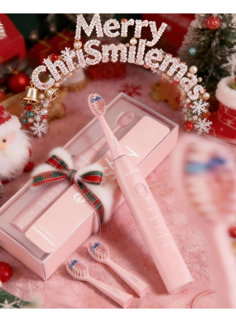 MySmile DY156 Electric Toothbrush for Adults, Rechargeable Sonic Battery Toothbrush Portable with 3 Brush Heads, 2 Mins 5 Modes Smart Timer, 45000VPM, One Charge for 60 Days (Pink, M) - Image 2