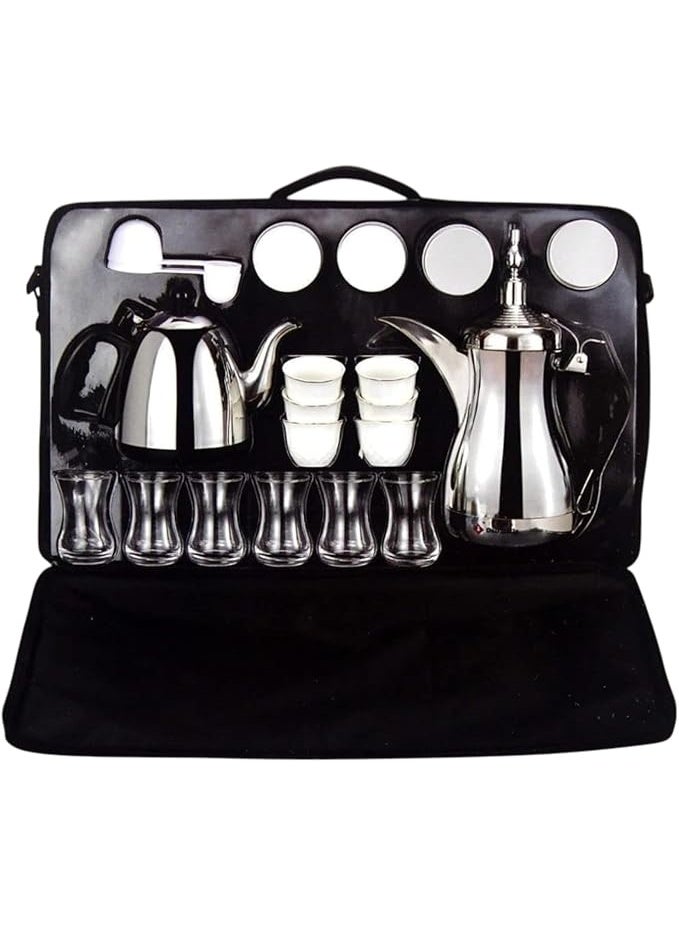 Gulf Dalla Traditional Arabic Coffee And Tea Set, Stainless Steel Electric Kettle With Glass Serving Set, Portable Case, Black – Model GA-C94847 - Image 3