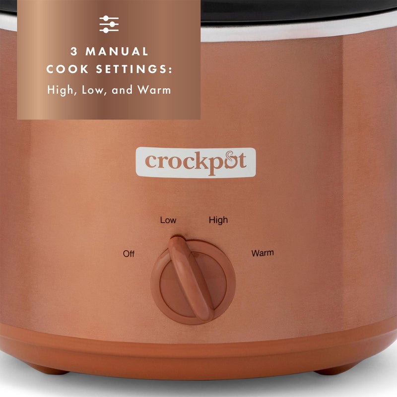 Crock-Pot 3 Quarts Manual Design Series Slow Cooker with 3 Manual Heat Settings Cooks Meals for 3 Plus People with Removable Stoneware Bowl, Copper - Image 4