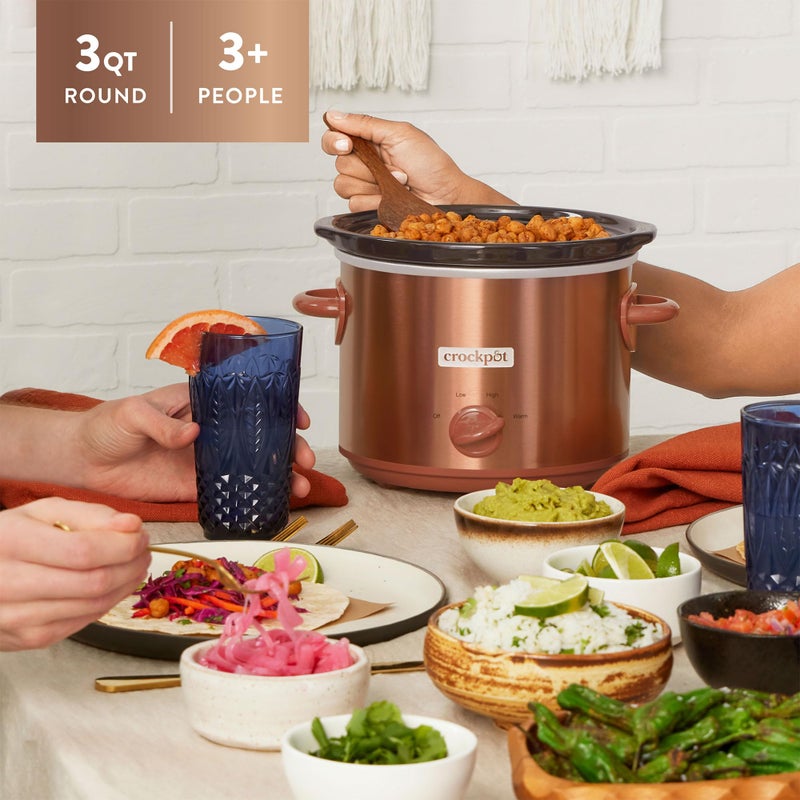 Crock-Pot 3 Quarts Manual Design Series Slow Cooker with 3 Manual Heat Settings Cooks Meals for 3 Plus People with Removable Stoneware Bowl, Copper - Image 2