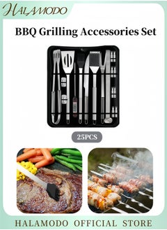 HALAMODO 25PCS BBQ Grilling Accessories Set Stainless Steel Barbecue Tools Kit Professional BBQ Grill Utensils Portable Barbeque Cooking Tools Dad Gifts for Outdoor Grill & Camping  - Image 1