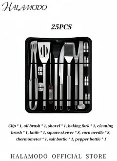 HALAMODO 25PCS BBQ Grilling Accessories Set Stainless Steel Barbecue Tools Kit Professional BBQ Grill Utensils Portable Barbeque Cooking Tools Dad Gifts for Outdoor Grill & Camping  - Image 2