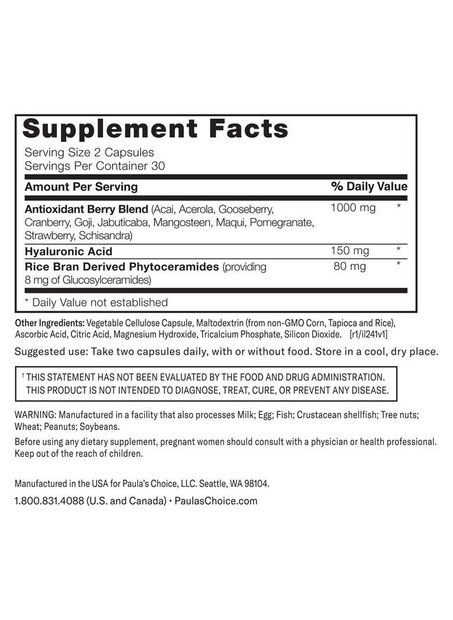 PAULA'S CHOICE - Hyaluronic Acid + Ceramide Dietary Supplement Collagen Support For Soft Healthy + Radiant Skin Glutenfree + Soyfree 60 Vegan Capsules - Image 1