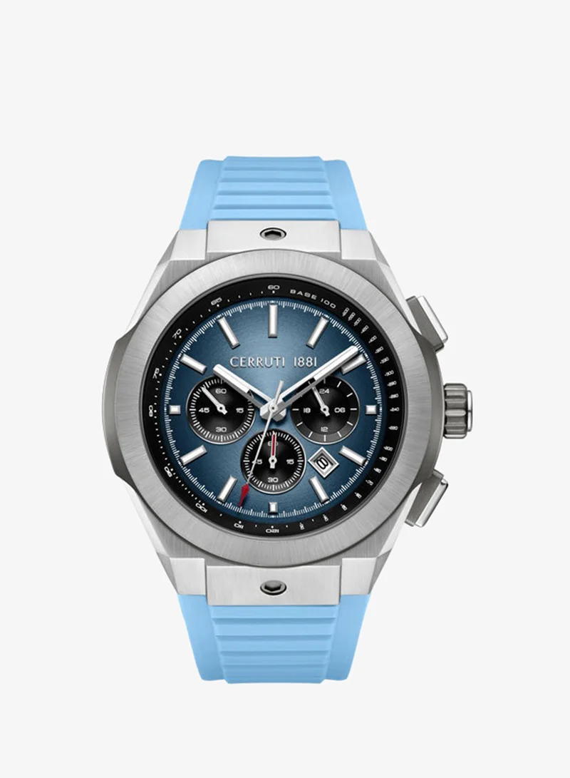CERRUTI 1881 Ruscello Declination Light Blue Dial Silicone Strap Chronograph Watch for Men, 48mm