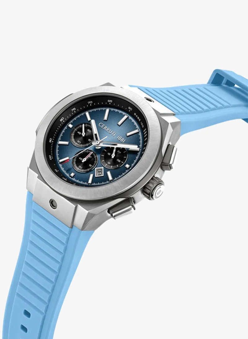 CERRUTI 1881 Ruscello Declination Light Blue Dial Silicone Strap Chronograph Watch for Men, 48mm