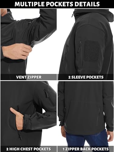 TACVASEN Men's Military Fleece Liner Hooded Jackets Winter Warm Fleece Hood Softshell Tactical Waterproof Snowboard Jacket Black M - Image 4