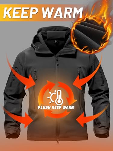 TACVASEN Men's Military Fleece Liner Hooded Jackets Winter Warm Fleece Hood Softshell Tactical Waterproof Snowboard Jacket Black M - Image 3