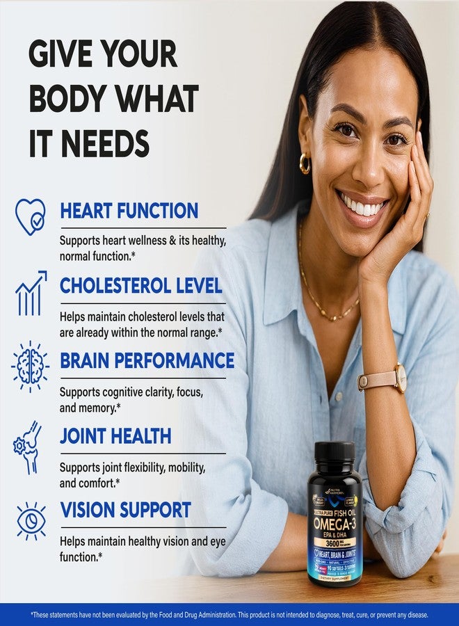 NUTRAHARMONY Omega 3 Fish Oil 3600 mg - Omega 3 Supplement | EPA & DHA - Heavy Metals Free - Heart, Brain & Joint Support - Purified Fish Oil for Men & Women - Lemon Flavored - Made in USA, 90 Softgels - Image 2