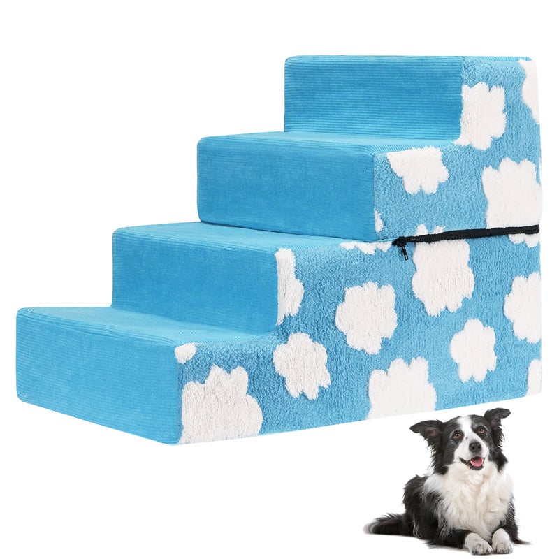 OYLZ Pet Stairs for Small Dog Stairs for Sofa and Bed High Density Foam Stairs Pet Ladder with Removable Washable Cover Non-Slip Base(4 Steps Blue) - Image 1