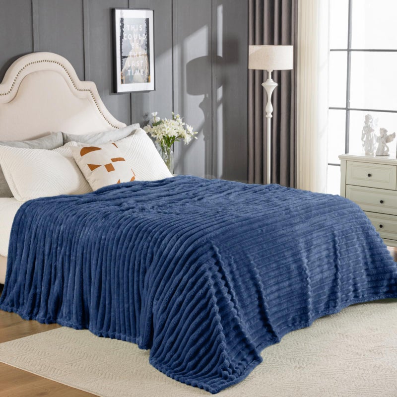 Jungle Star Wider Striped 380gsm Navy Throw Blanket for Couch Super Soft Cozy Blankets for Women Fuzzy Fleece White Blanket for Bed Sofa 50x60 - Image 5