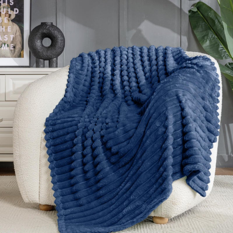 Jungle Star Wider Striped 380gsm Navy Throw Blanket for Couch Super Soft Cozy Blankets for Women Fuzzy Fleece White Blanket for Bed Sofa 50x60 - Image 4