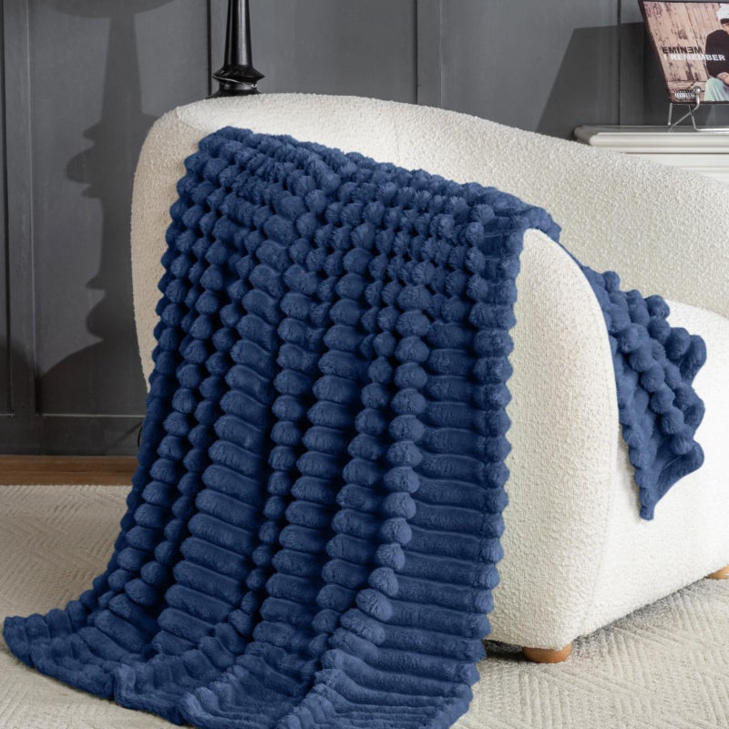 Jungle Star Wider Striped 380gsm Navy Throw Blanket for Couch Super Soft Cozy Blankets for Women Fuzzy Fleece White Blanket for Bed Sofa 50x60 - Image 3