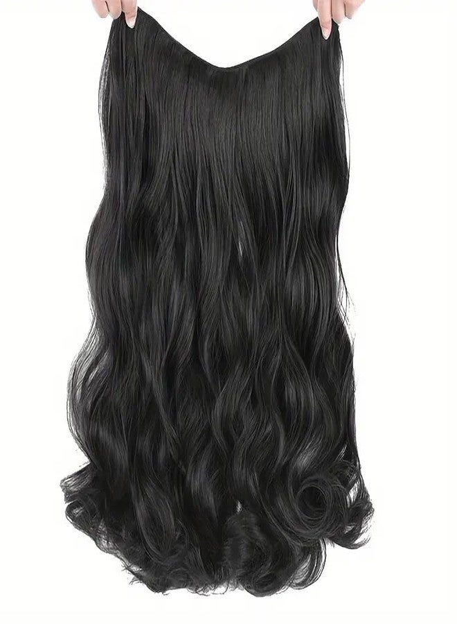 Assu Curly Wavy Hair Extensions for Women | No Shine, Instant Volume & Length Clip-In Volumizer | 24 Inches Hair Extensions for Women & Girls (Black 1B) - Image 1