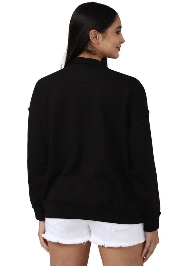 FOREVER 21 Women's Cotton Blend Regular Round Neck Sweatshirt (598039_Black,Medium - Image 3