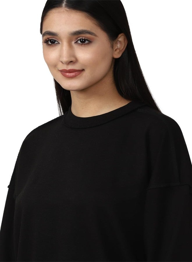 FOREVER 21 Women's Cotton Blend Regular Round Neck Sweatshirt (598039_Black,Medium - Image 4