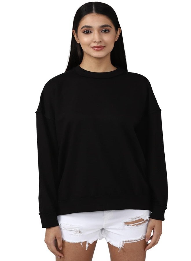 FOREVER 21 Women's Cotton Blend Regular Round Neck Sweatshirt (598039_Black,Medium - Image 1