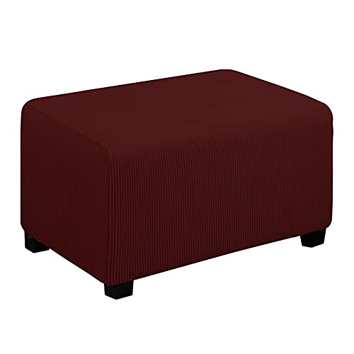 EasyGoing Stretch Ottoman Cover Folding Storage Stool Furniture Protector Soft Rectangle slipcover with Elastic BottomOttoman SmallWine