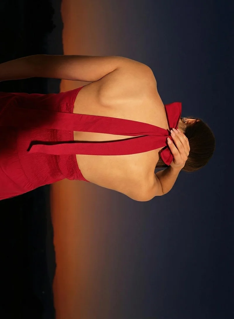 دينيس لينغو Dark Pink Cotton Solid Print Midi Wrap Regular Fit Dress For Women