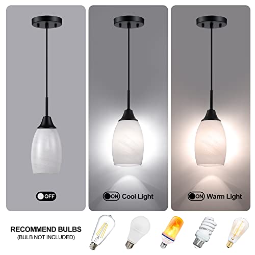 Viinew Mini Glass Pendant Light,4.72" Black White Hanging Lights 3-Pack Handblown White Oval Art Glass Hanging Pendant Light for Kitchen Island,Dining Room,Living,Foyer,Hallway, Entry - Image 3