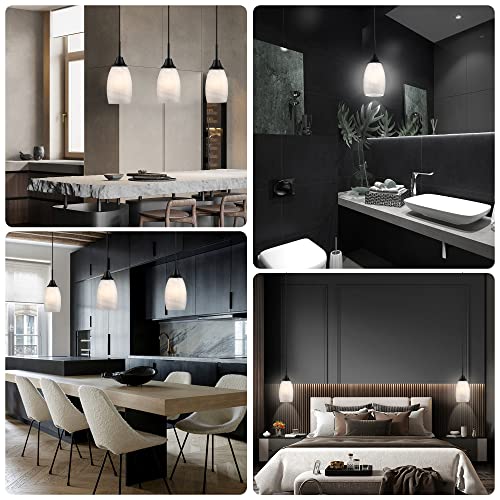 Viinew Mini Glass Pendant Light,4.72" Black White Hanging Lights 3-Pack Handblown White Oval Art Glass Hanging Pendant Light for Kitchen Island,Dining Room,Living,Foyer,Hallway, Entry - Image 5