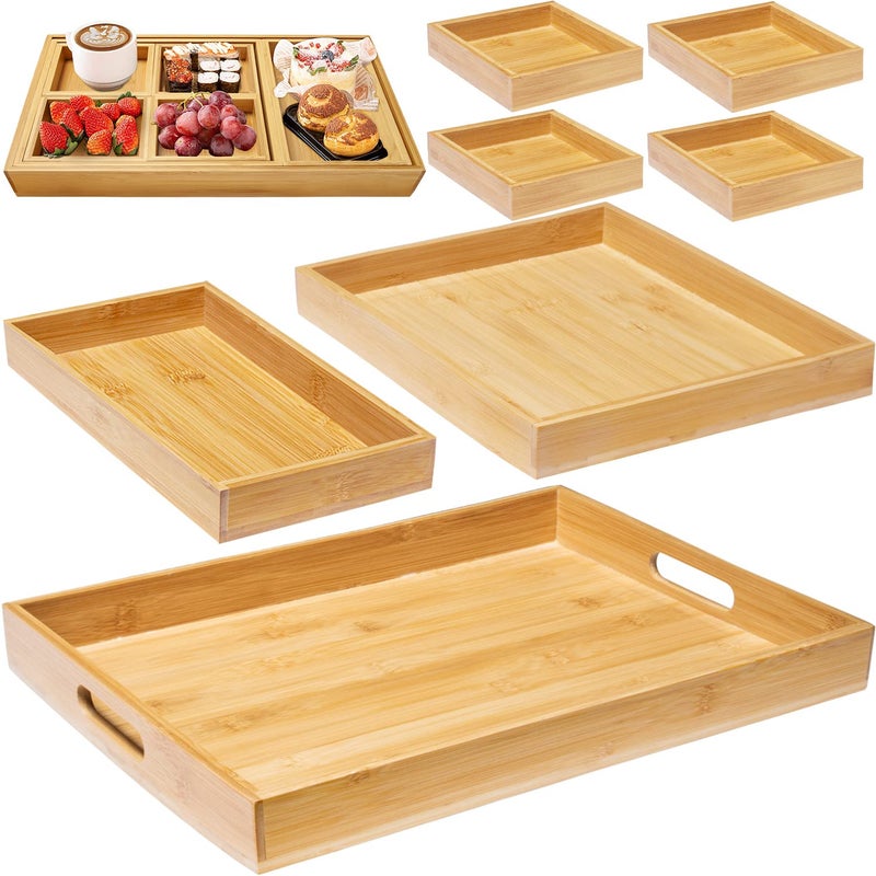 Wooden Serving Trays with Handle  Set of 7  Large Medium Small and Mini  Nesting Multipurpose Trays  for Breakfast Coffee TableButler  More  Light  Sturdy Wood Tray
