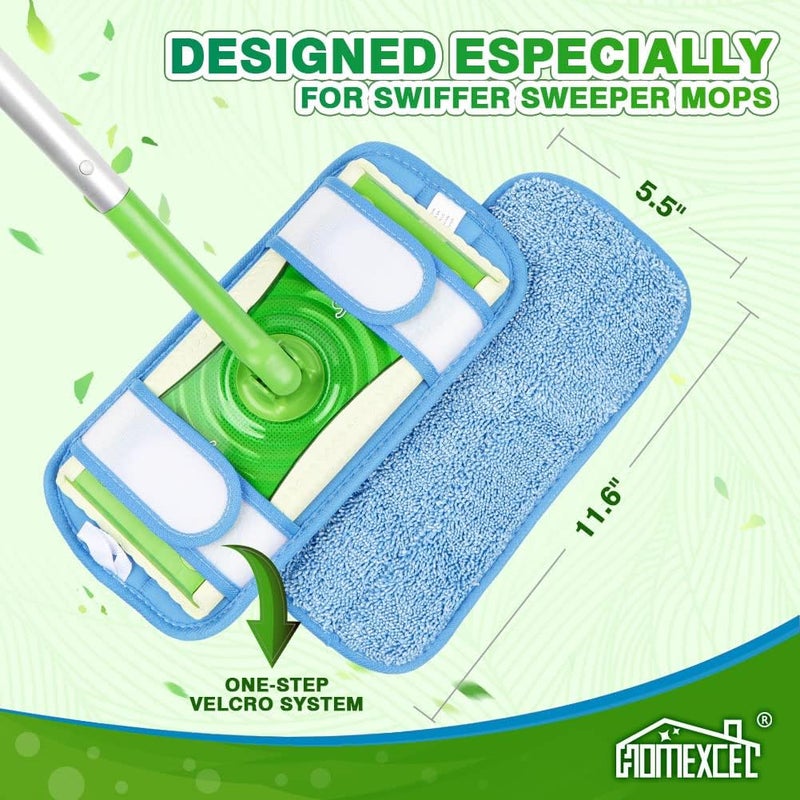منصات ممسحة قابلة لإعادة الاستخدام من الألياف الدقيقة متوافقة مع ممسحة Swiffer Sweeper - عبوات بديلة من الألياف الدقيقة قابلة للغسل في الغسالة للتنظيف المنزلي - منصات رأس الممسحة لتنظيف الأرضيات تعمل رطبة وجافة - عبوة من 2 - Image 3