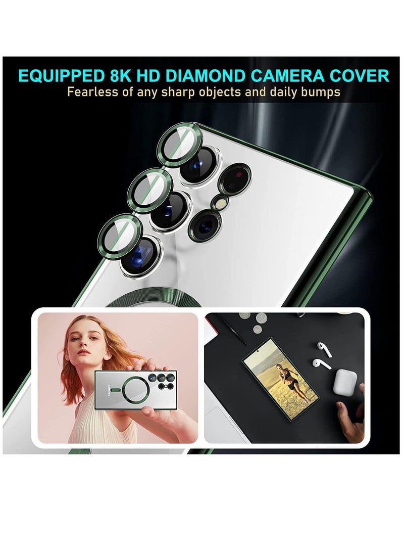 Raxoom Magnetic Clear Case for Samsung Galaxy S23 Ultra 5G with Camera Lens Protector, Compatible with MagSafe, Electroplated Slim Shockproof Phone Protective Cover for Women Men (Green) - Image 3