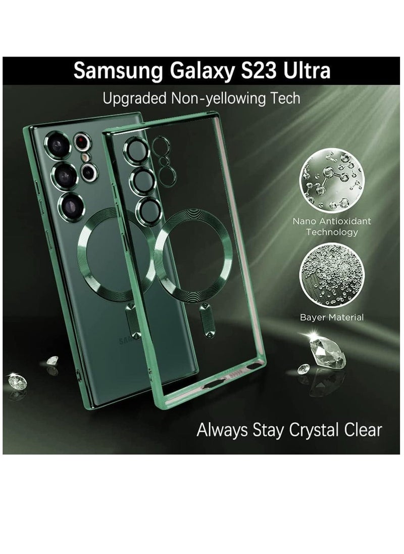 Raxoom Magnetic Clear Case for Samsung Galaxy S23 Ultra 5G with Camera Lens Protector, Compatible with MagSafe, Electroplated Slim Shockproof Phone Protective Cover for Women Men (Green) - Image 2