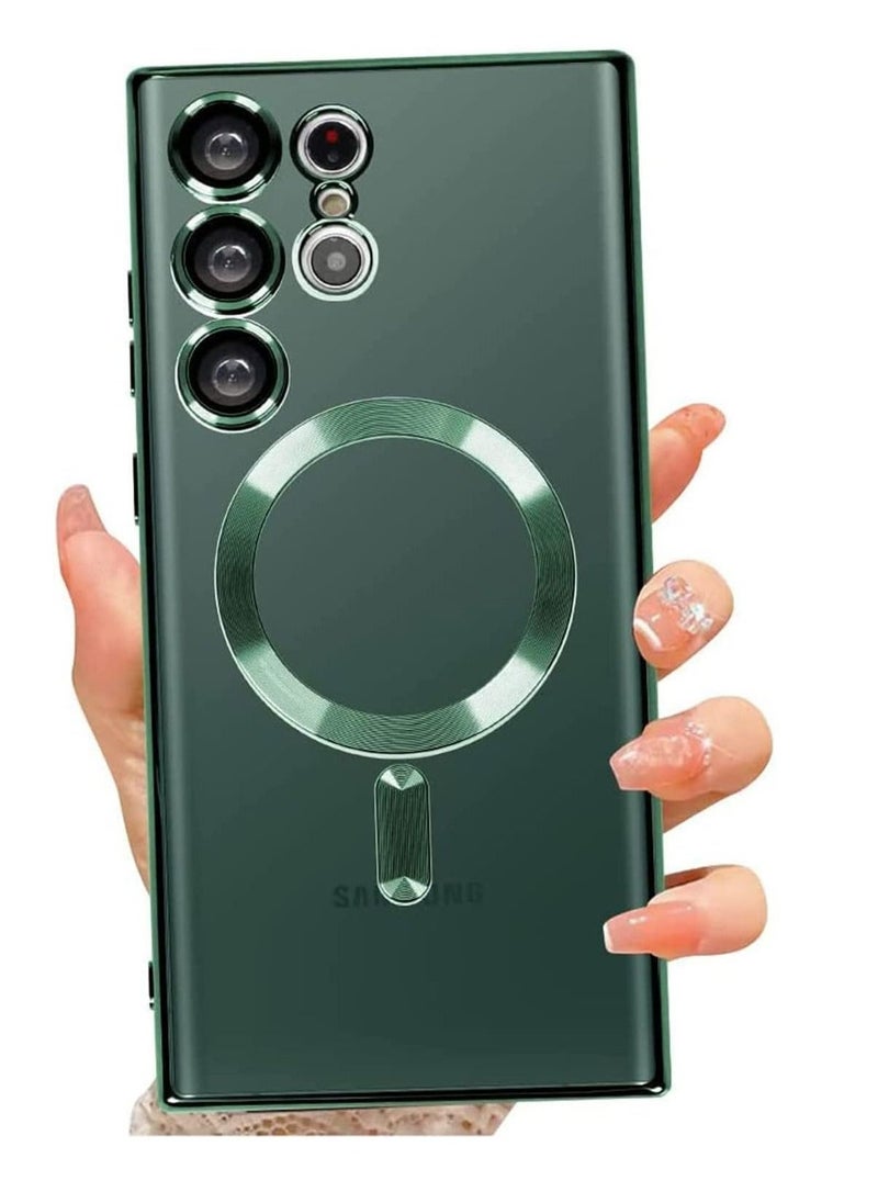 Raxoom Magnetic Clear Case for Samsung Galaxy S23 Ultra 5G with Camera Lens Protector, Compatible with MagSafe, Electroplated Slim Shockproof Phone Protective Cover for Women Men (Green) - Image 1