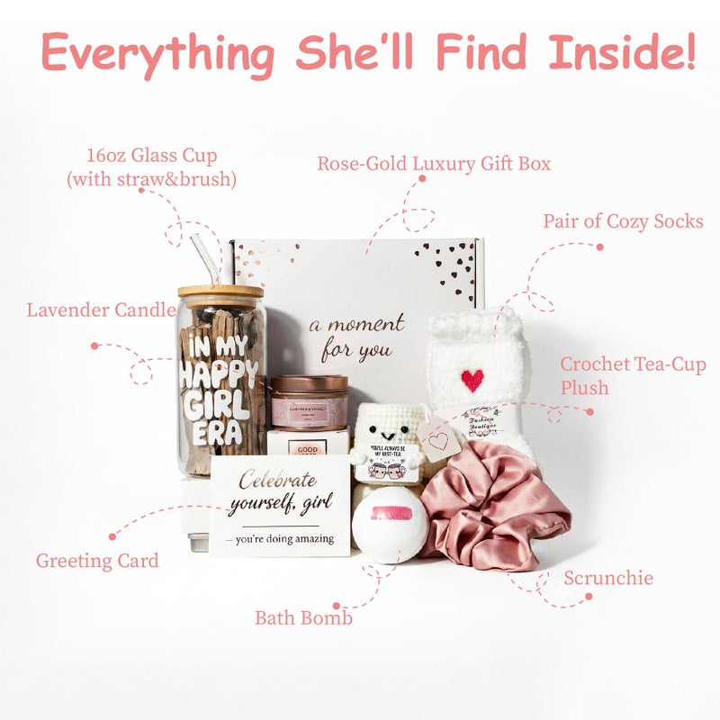 MHSMHL Best Friend Bestie Birthday Gifts for Women, Friendship Gifts for Women, Best Friend Gift Basket Galentines Gifts Valentines Day Gift for Friends Spa Care Box with 16oz Glass Cup - Image 2