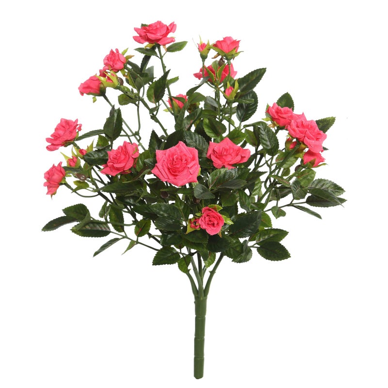 Vickerman 15 Artificial Hot Pink Mini Diamond Rose Bush Premium Faux Flowers for Wedding or Home Decor Maintenance Free Artificial Rose Bush Flowers for Arrangement