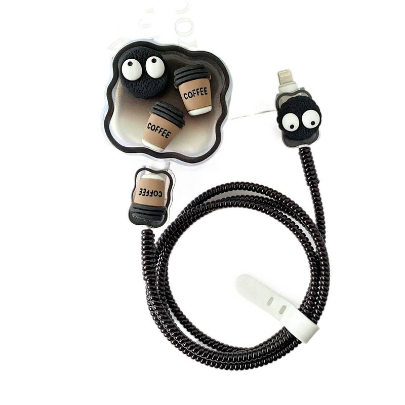 20W Charger Head and Cable End Protector Set with Cute Style in Black with Decorative Design Anti Bend Protection and Daily Cable Care - Lilac Ribbon - Image 1