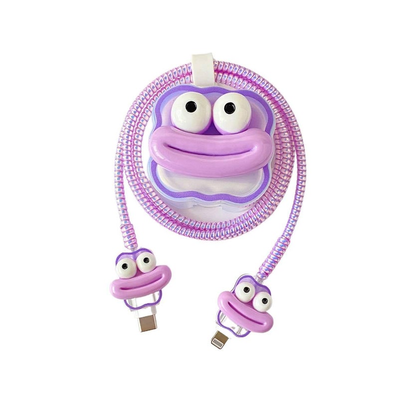 20W Charger Head and Cable End Protector Set with Cute Style in Black with Decorative Design Anti Bend Protection and Daily Cable Care - Lilac Ribbon - Image 3