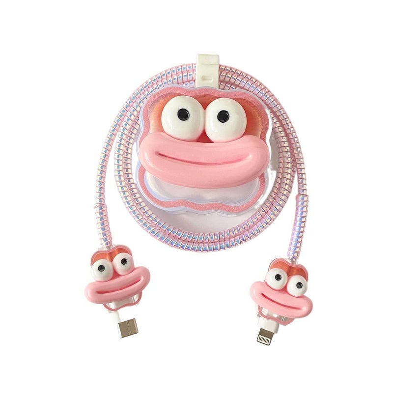20W Charger Head and Cable End Protector Set with Cute Style in Black with Decorative Design Anti Bend Protection and Daily Cable Care - Lilac Ribbon - Image 2