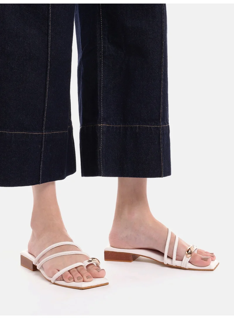 Luna White Square Toe Flats For Women With Metallic Toe Ring Peta-Approved Vegan Soft And All Day Comfort