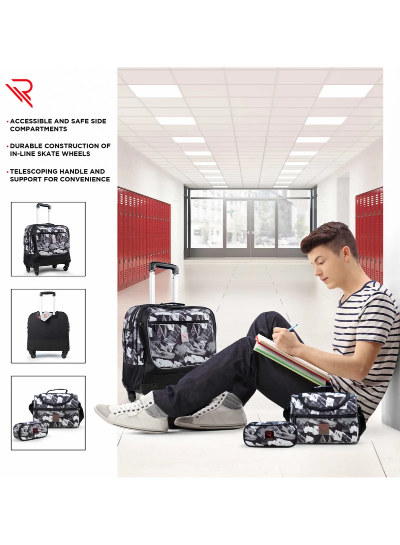 ريفلكشين Reflection School bag 3 PCS set All in One Rolling Trolley Include Pencil case, Lunch bag, Durable, Laptop Compartment, 4 Multi Directional wheels, Telescopic adjustable Handle
